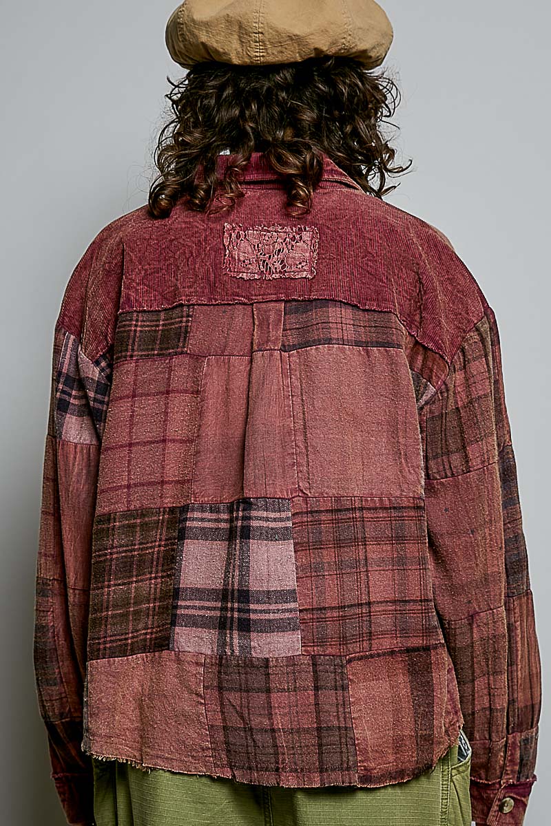 Plaid Lace Print Patch Shirt