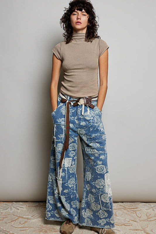 Denim Roses Pants