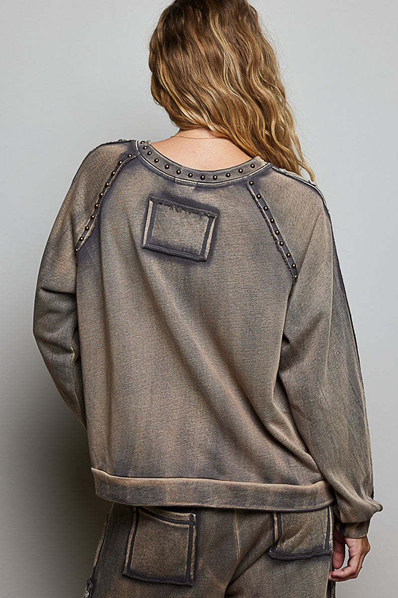 Stud Point Vintage Washing Top Charcoal