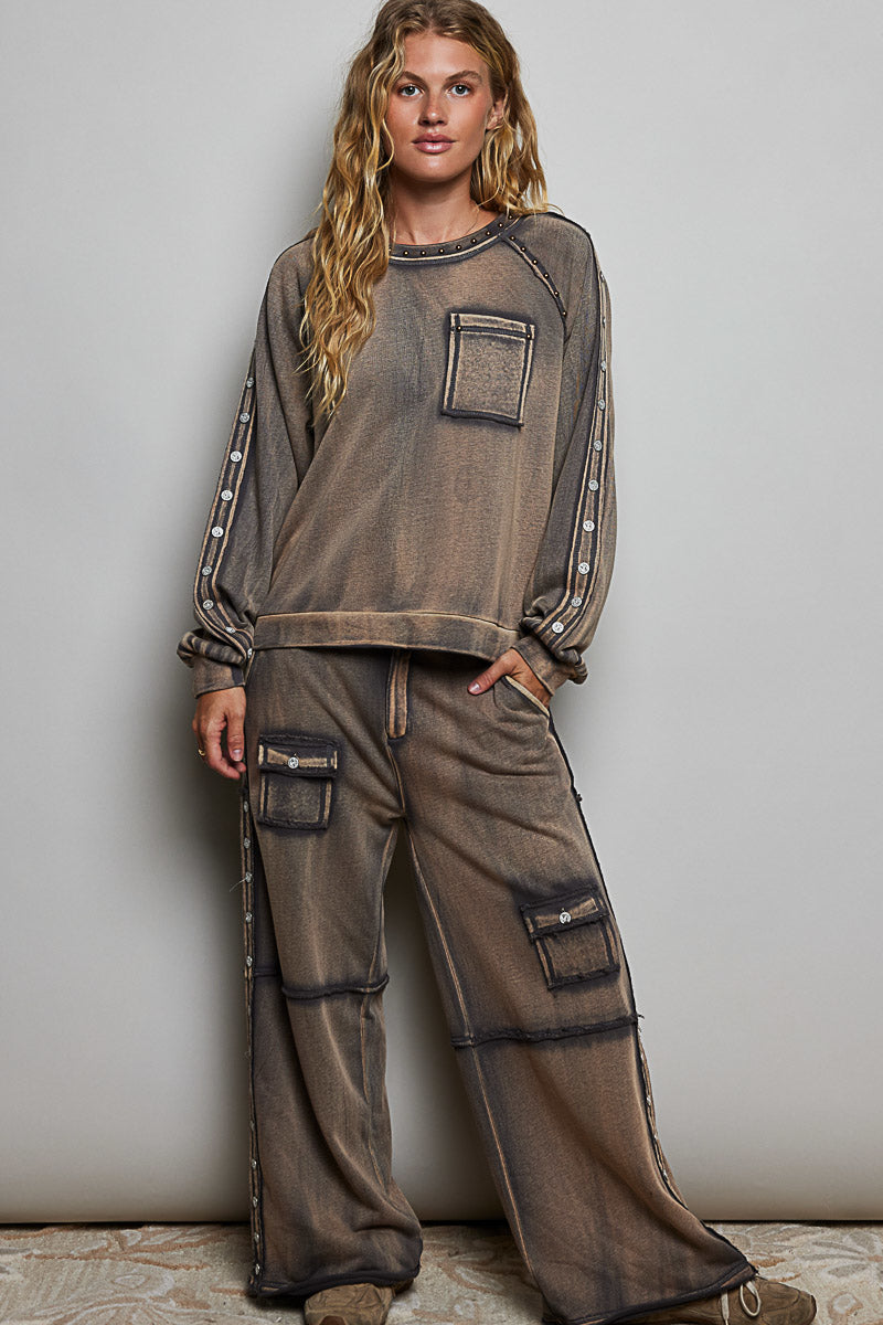 Stud Point Vintage Washing Top Charcoal