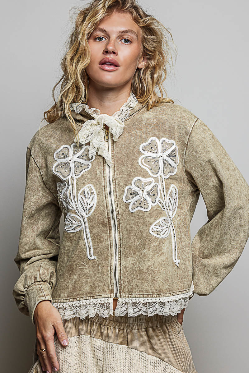 Washed Terry Knit Hoodie Jacket