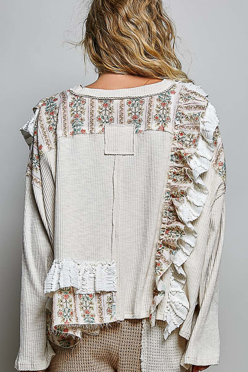 Knit top floral textured panels