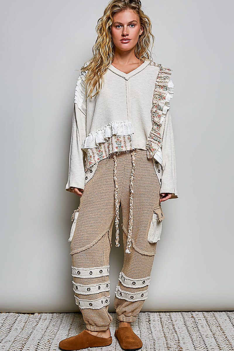 Knit top floral textured panels