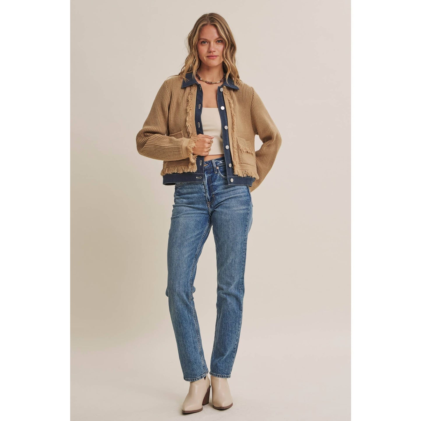 Denim  Layered Fringe Cardigan Jacket