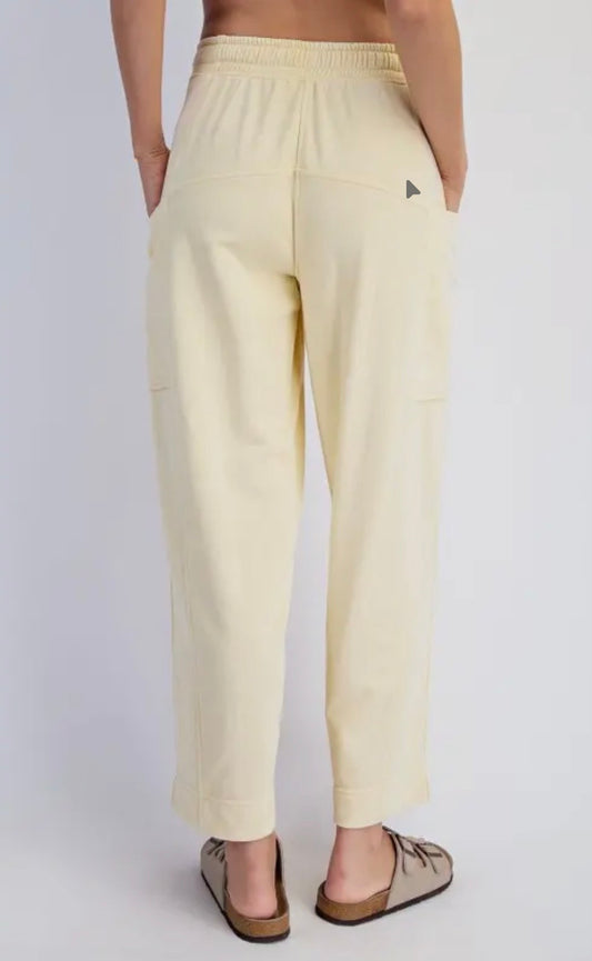 Cropped Mineral Washed French Terry Cargo Pants