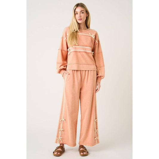 LACE BOW SIDE STRIPE PANTS