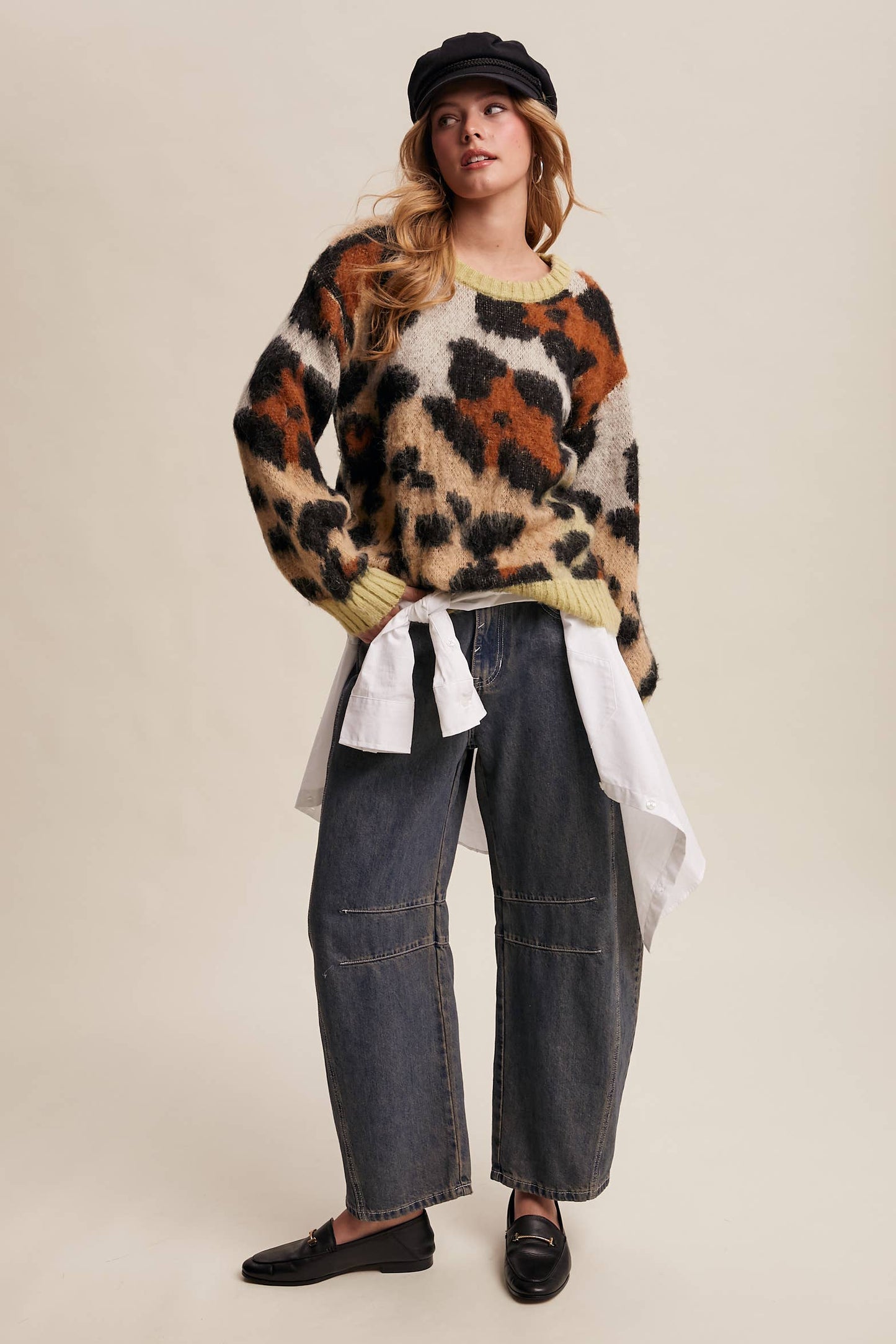 Fuzzy Abstract Leopard Knit Pullover Sweater LSW1005