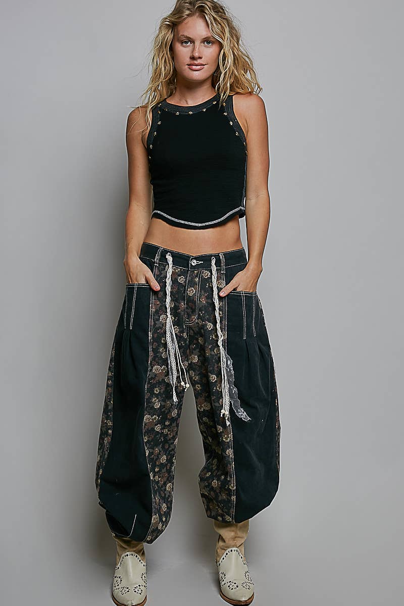 Relaxed Tapered Pants With Contrast Panel