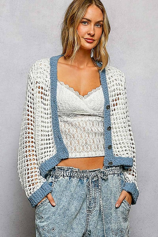 Lightweight Open Knit V-neck Crochet Thin Sweater Cardigan