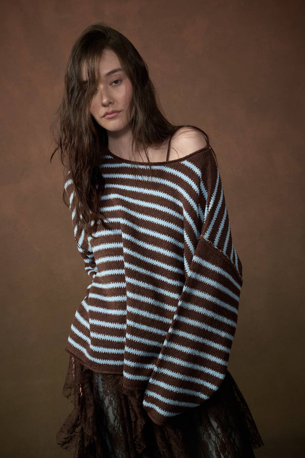 Striped Textured Knit Oversized Sweater