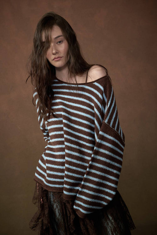 Striped Textured Knit Oversized Sweater