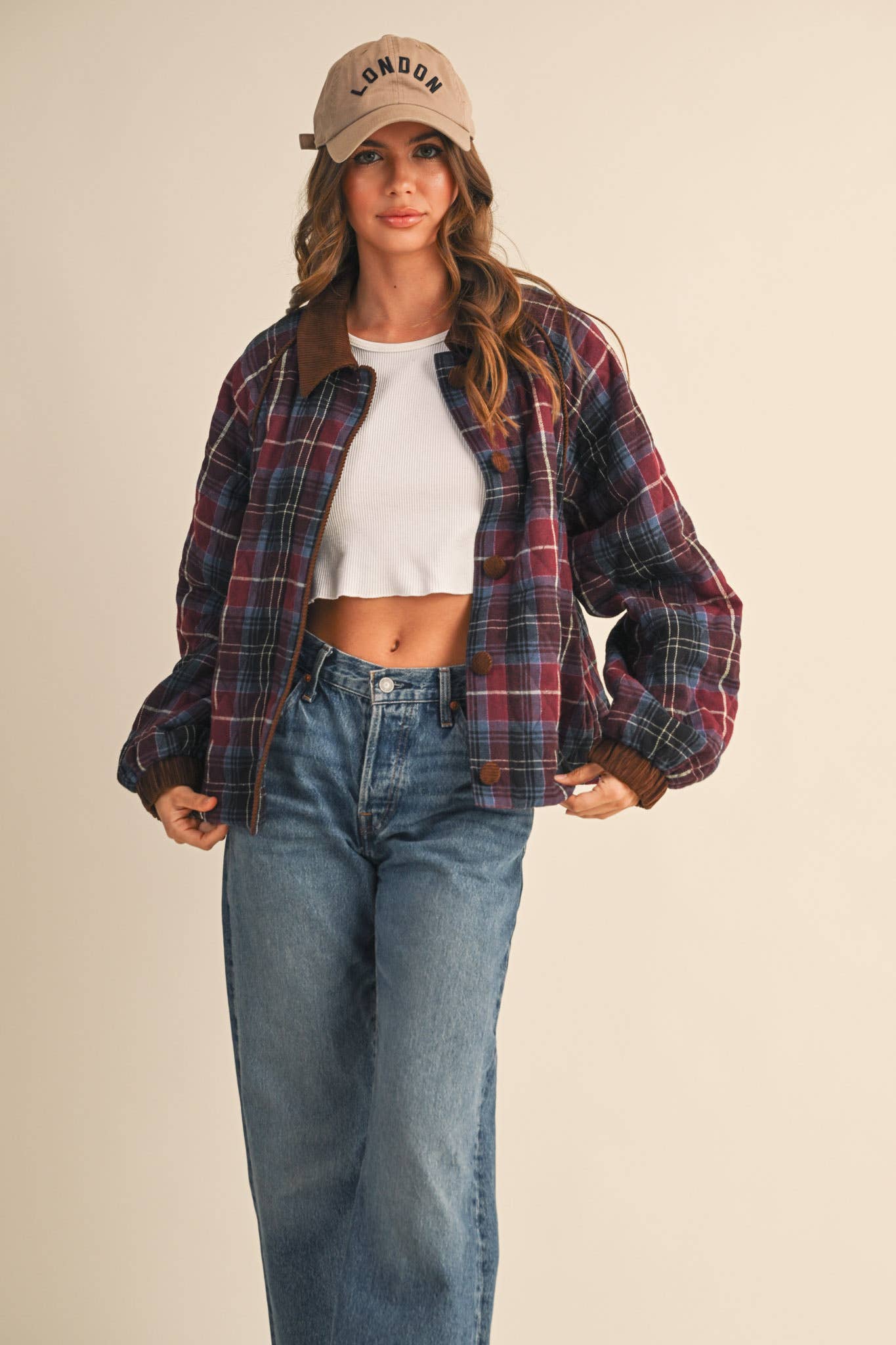 Plaid quilted jacket mulberry
