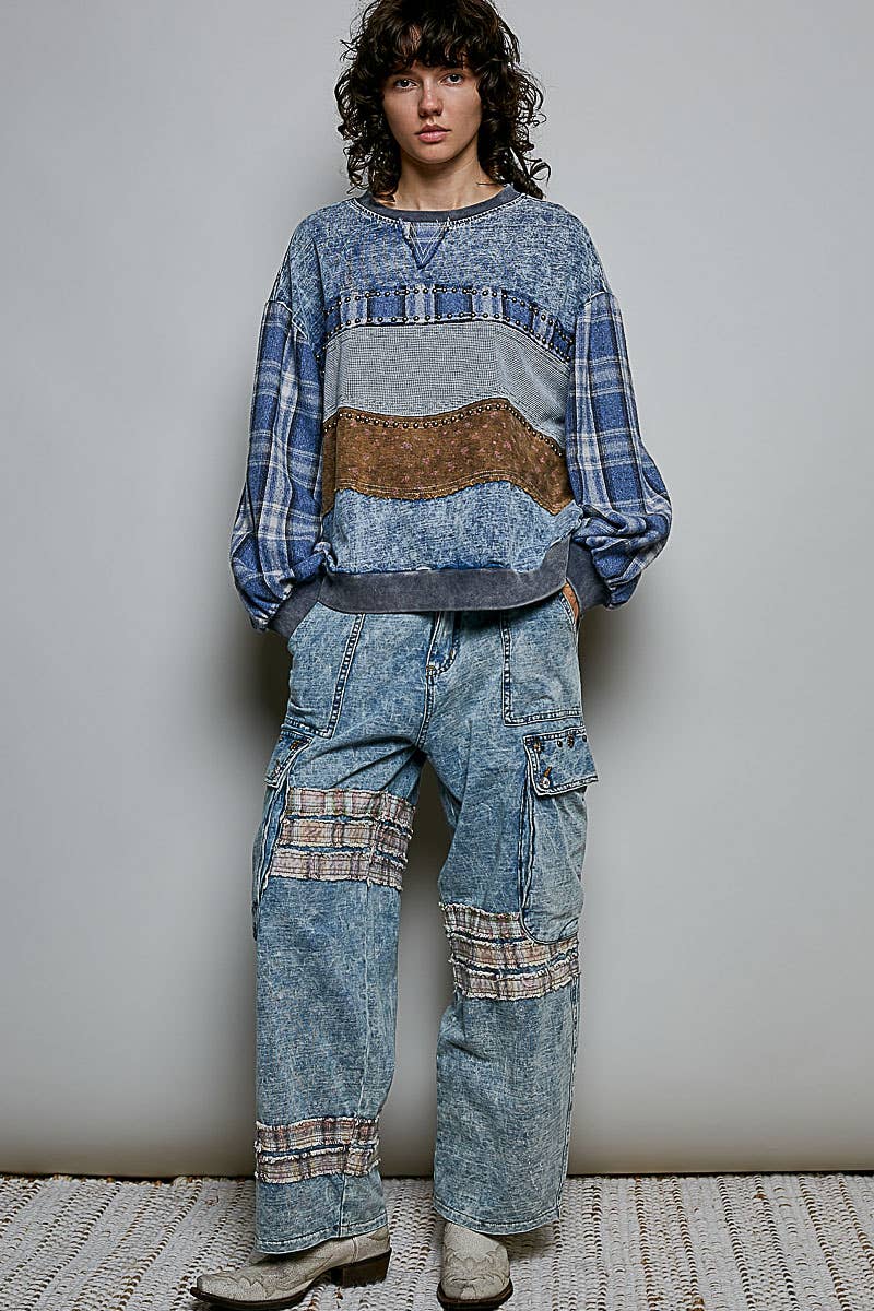 Stud French Terry Plaid Top