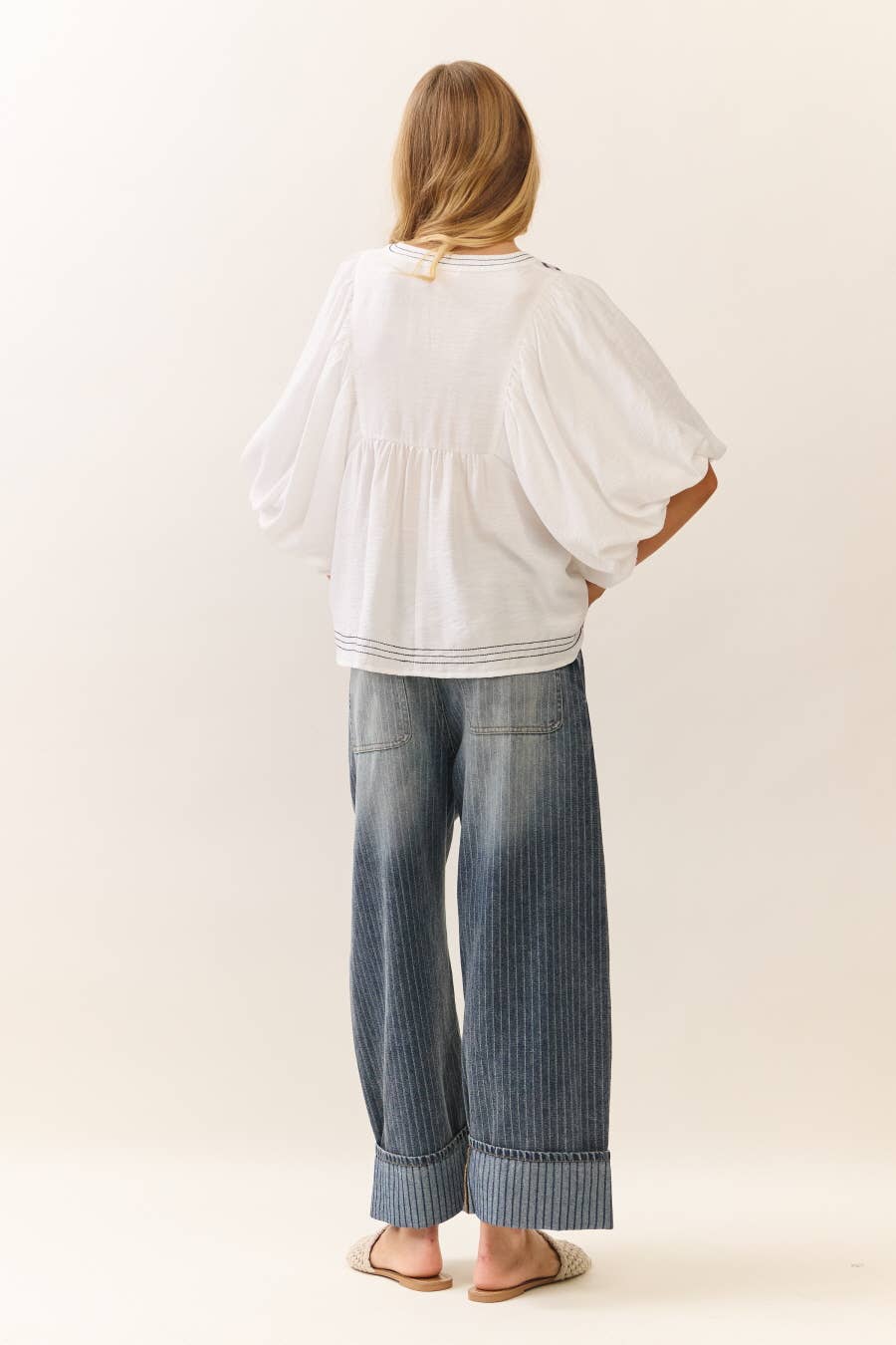 plus striped Barrel Culottes denim