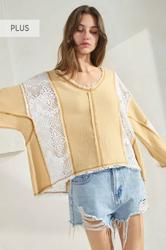 Plus Cotton Gauze Long Sleeve Top