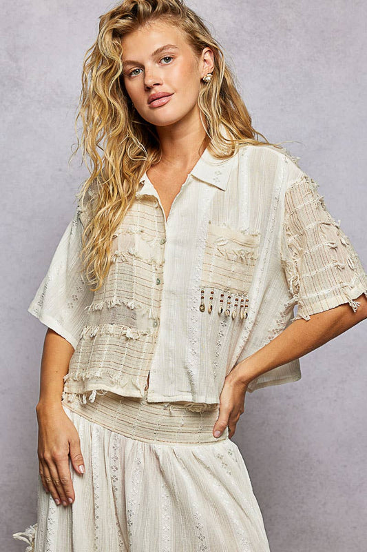 Boho Woven Texture Oversized Shirt Top