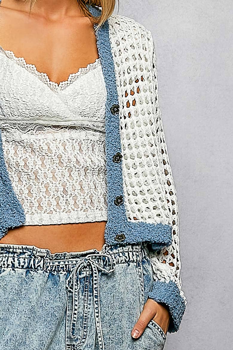 Lightweight Open Knit V-neck Crochet Thin Sweater Cardigan