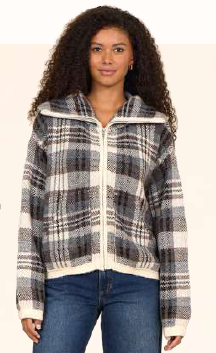 Jacquard Zip Up Espresso Plaid