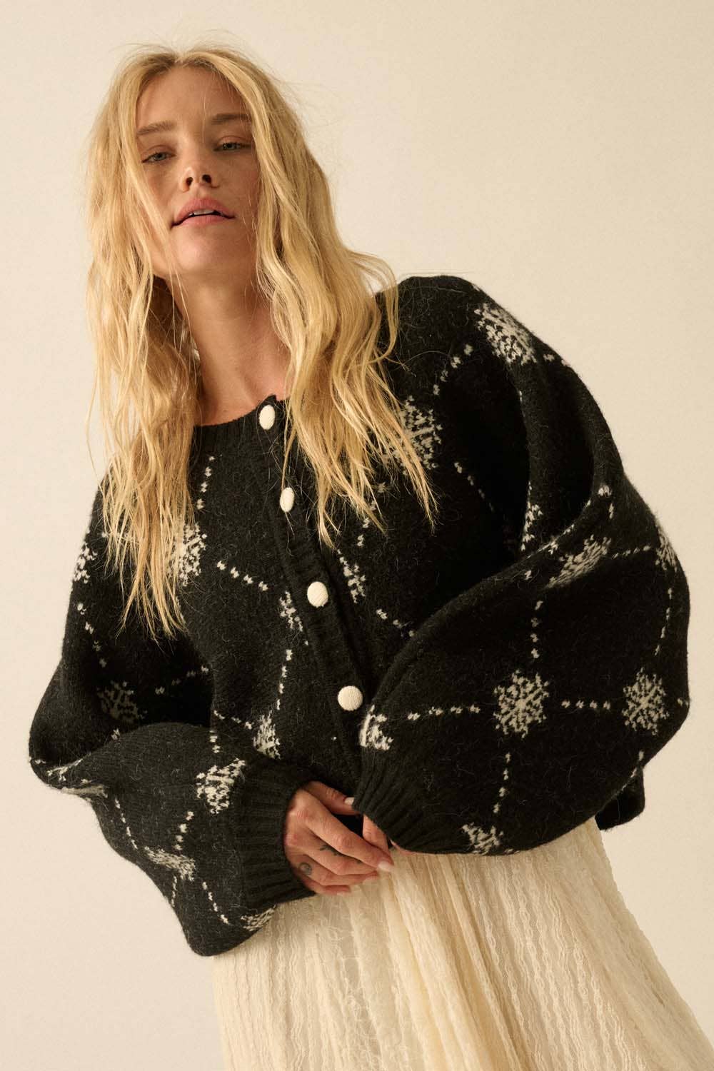 Snowflake Button-Up Cardigan