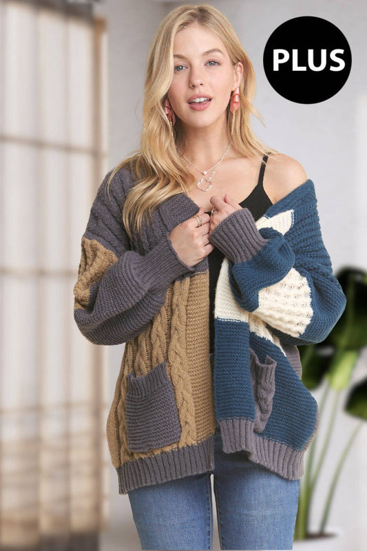 CESW3597X - PLUS COLORBLOCK SWEATER CARDIGAN
