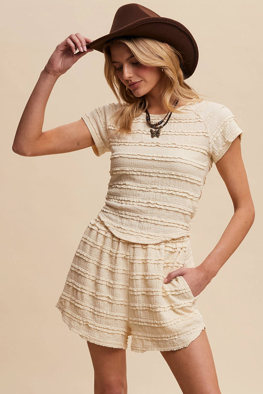 Textured Ruffle Top and Shorts Two-Piece Set