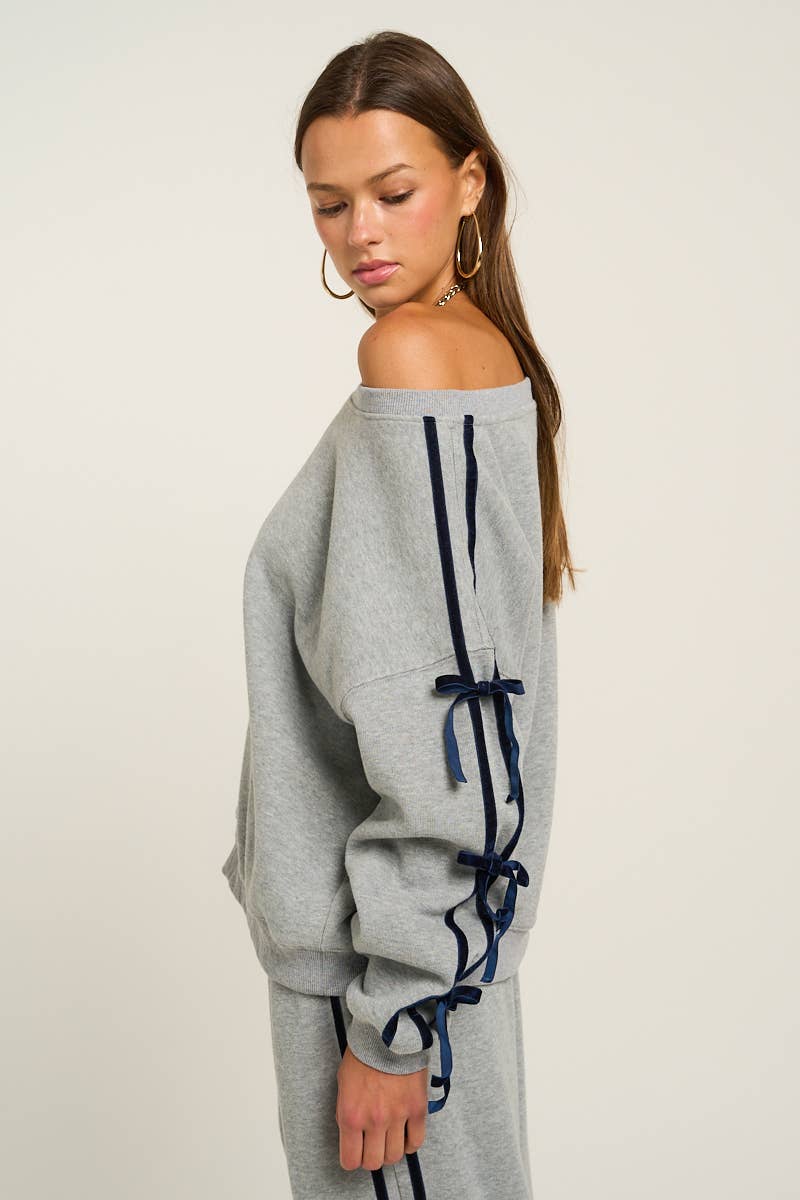 Bow Sleeve Off-Shoulder Sweatshirt