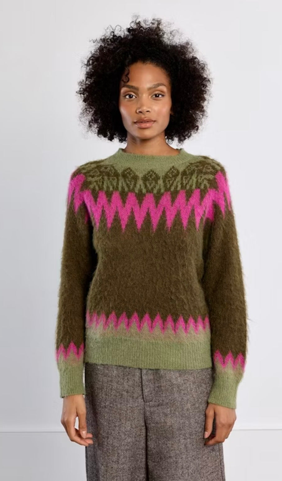 Argyle sweater hot pink/green