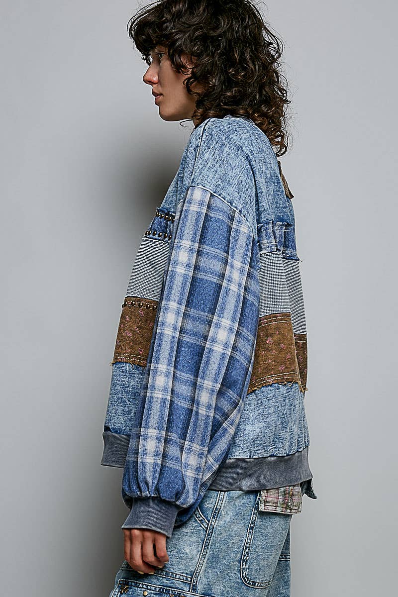 Stud French Terry Plaid Top