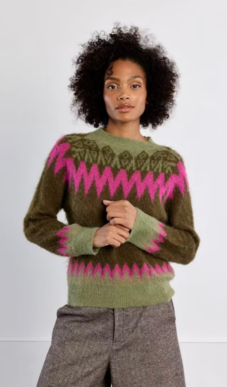 Argyle sweater hot pink/green