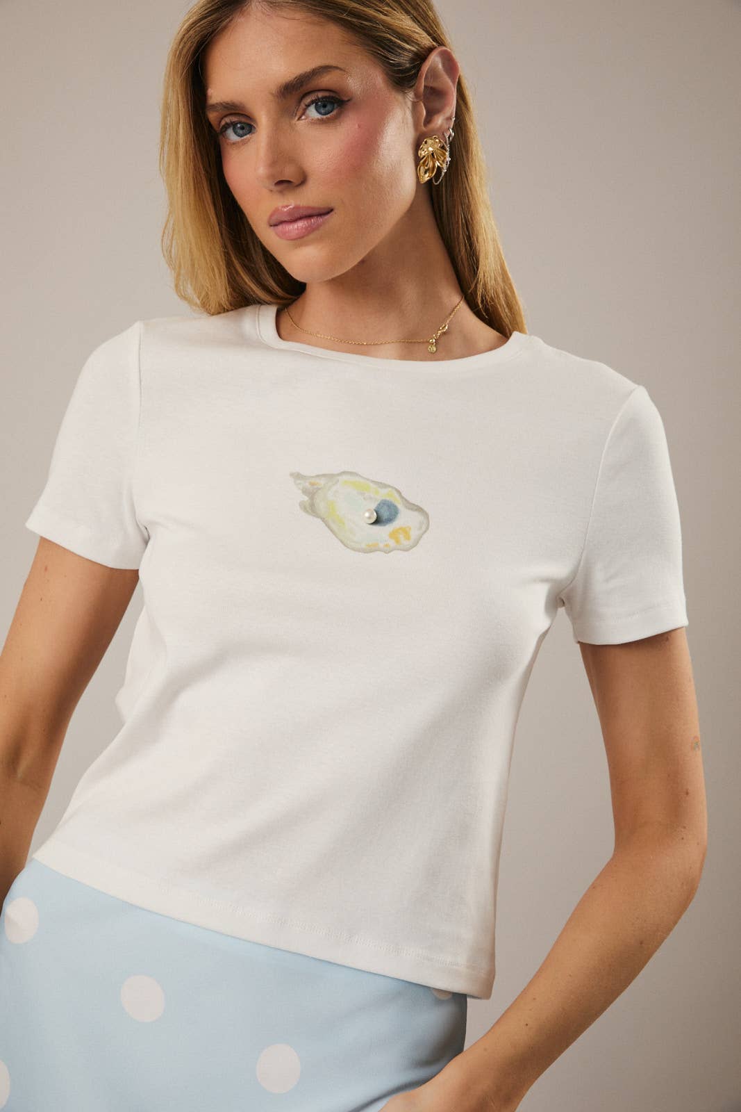 CREW NECK SHORT SLEEVE "OYSTER" PRINT BABY T-SHIRT