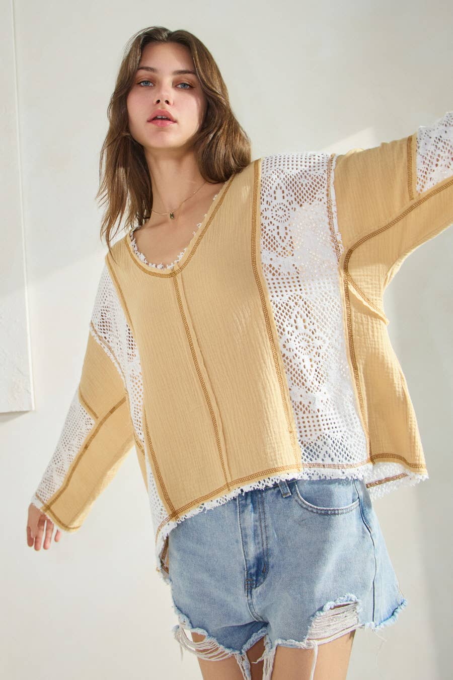 Plus Cotton Gauze Long Sleeve Top