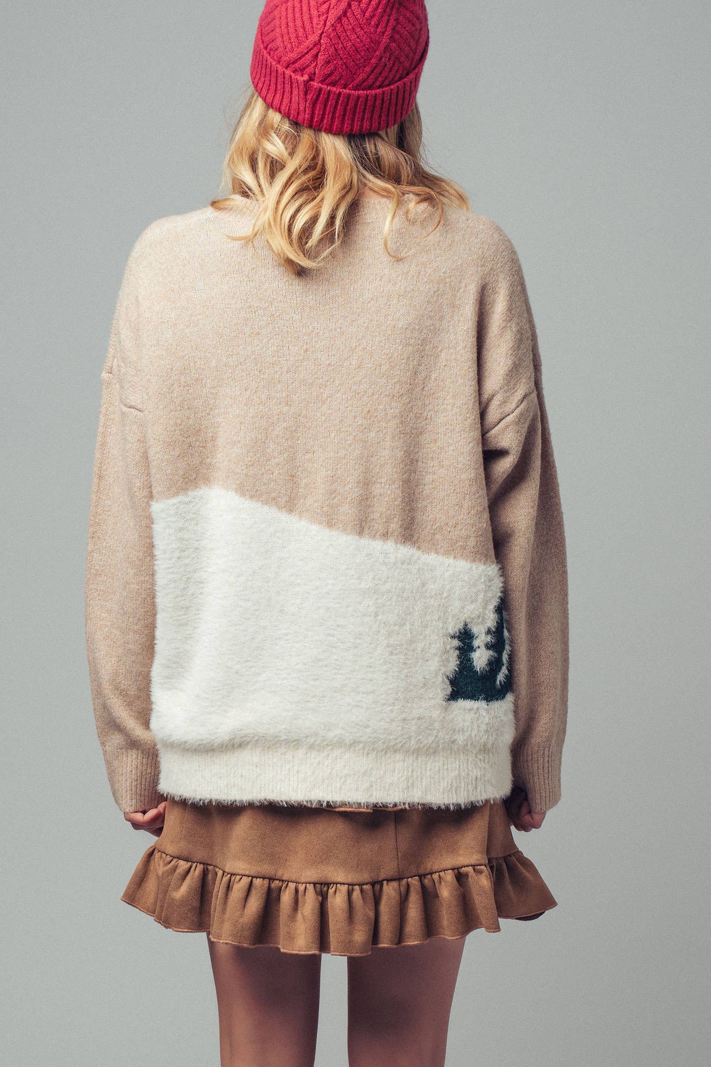 Fuzzy Winter Scene Intarsia Knit Sweater