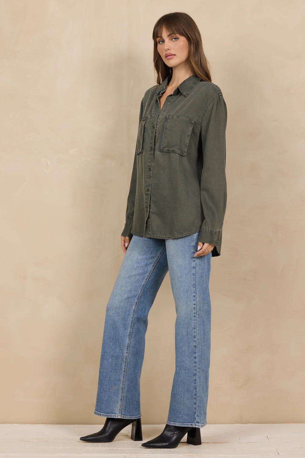 Olive Tencel Button Down