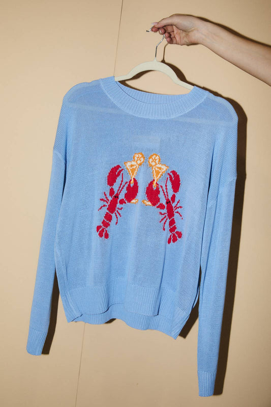 ROUND NECK LONG SLEEVE 'LOBSTER' GRAPHIC SWEATER