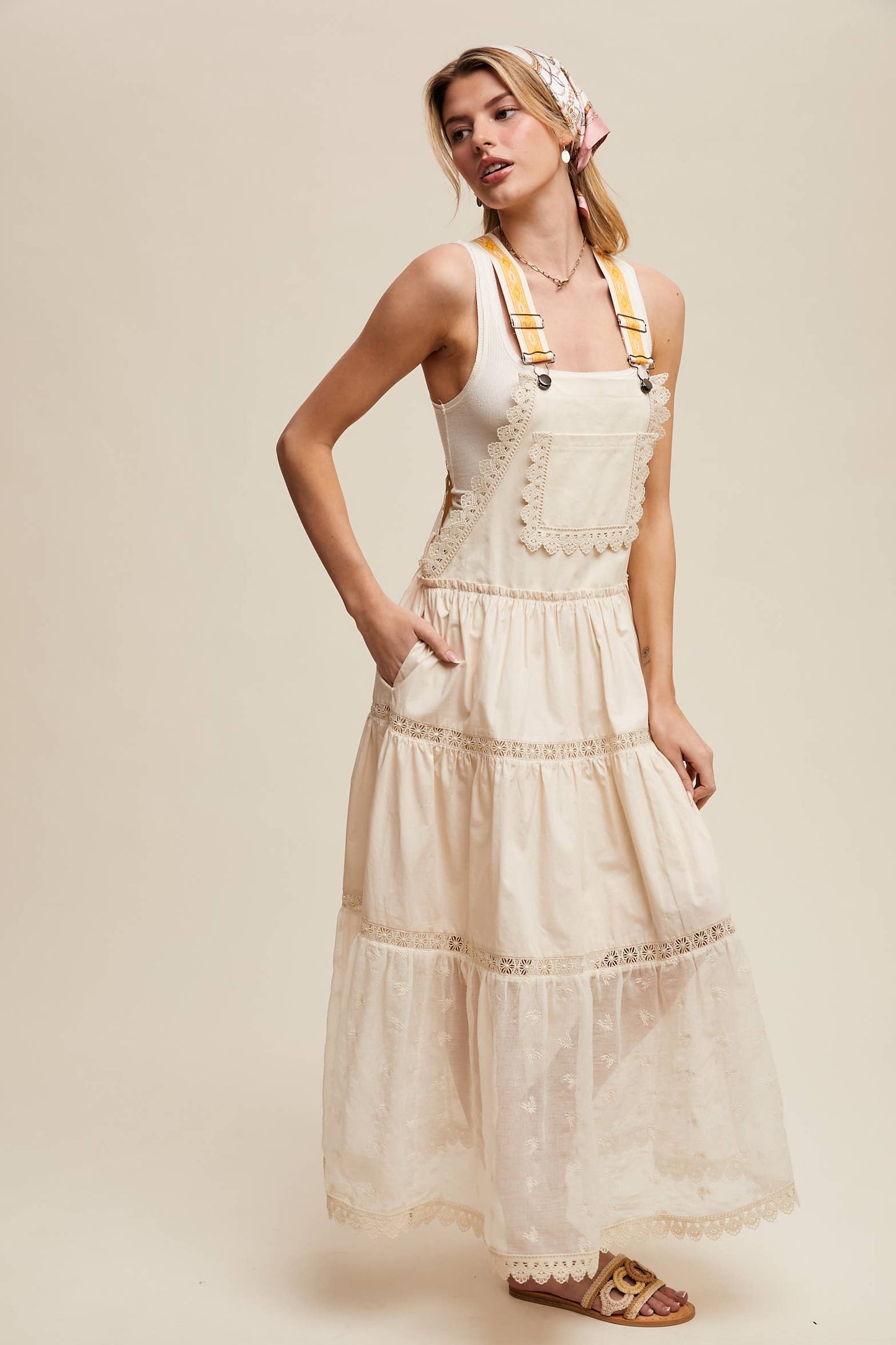 Cotton Tiered Maxi Pinafore Boho Dress