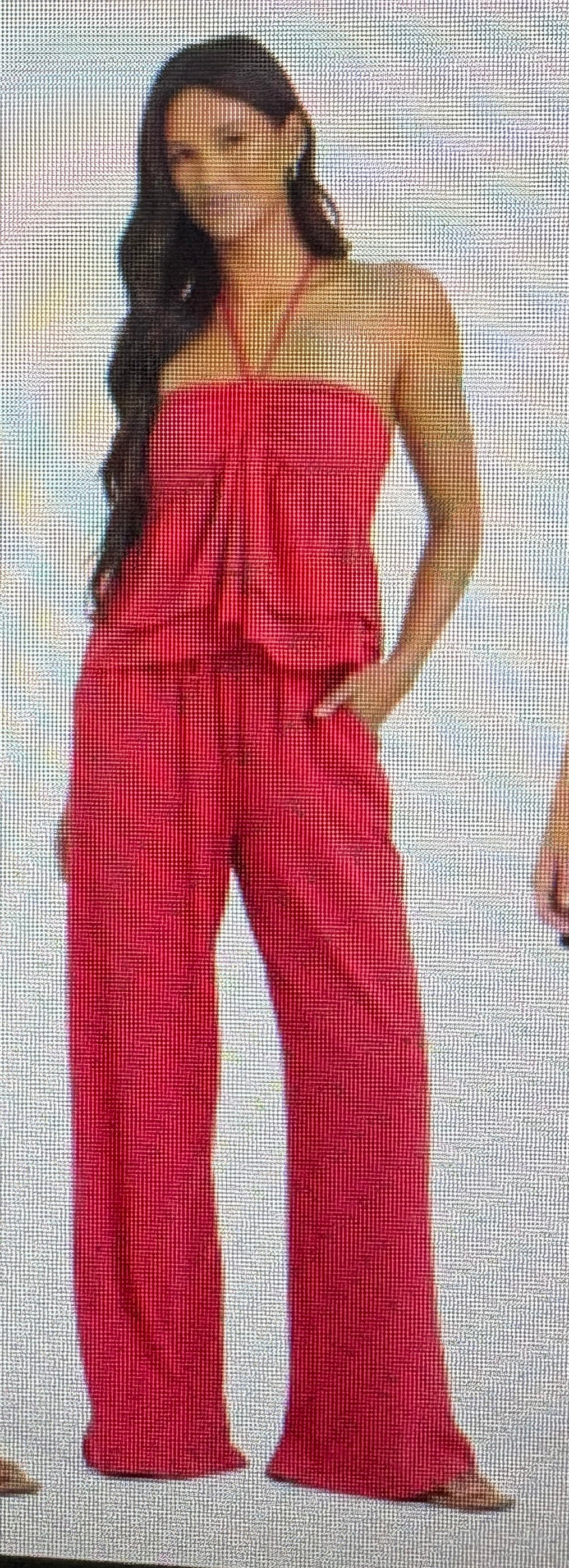 Textured cotton pant red