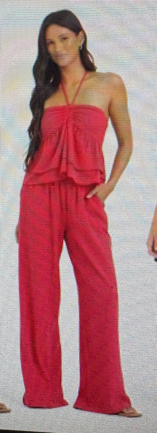Textured cotton pant red