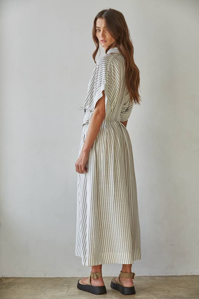 Woven Rayon Polyester Striped Shirtdress