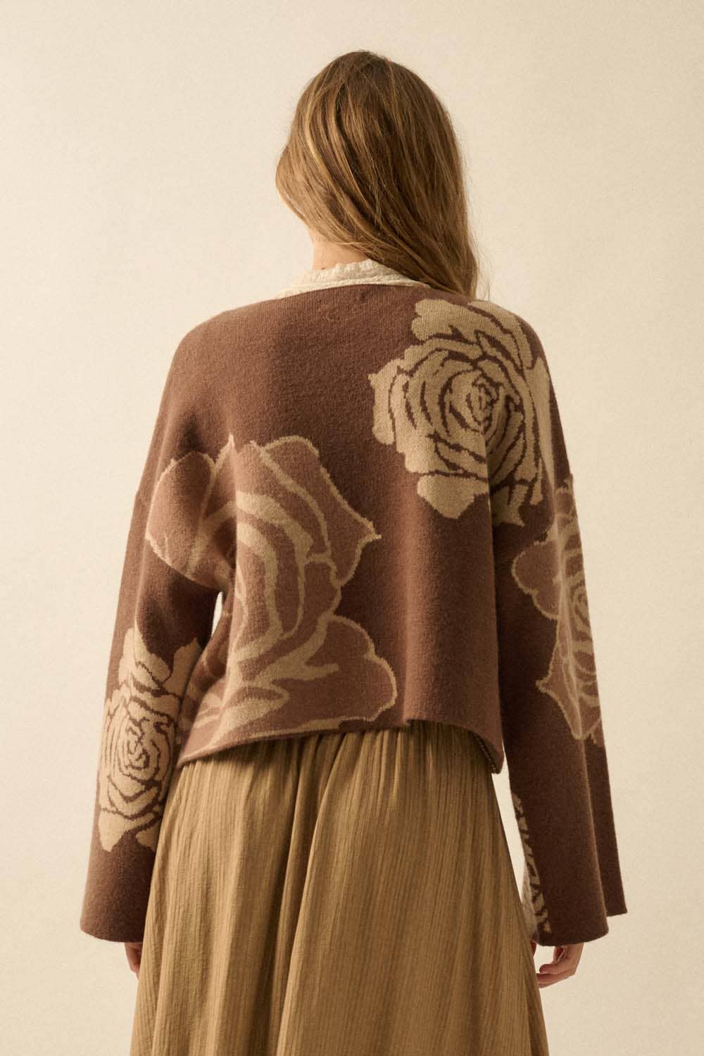 Rose Floral Wide-Sleeve Sweater
