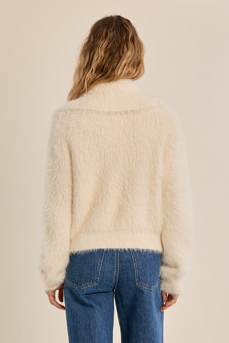 Furry Cardigan Flap Collar Cream