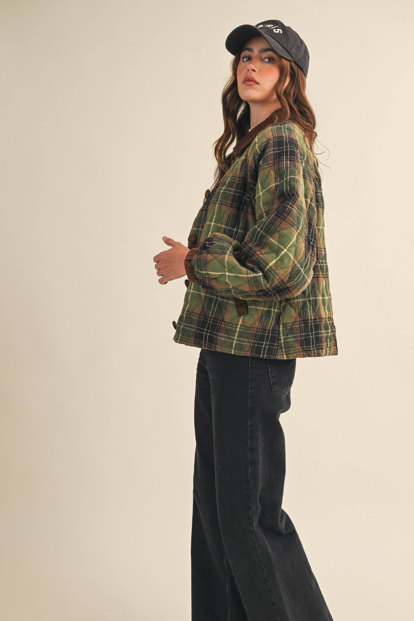 Plaid Quilted Jacket Olive