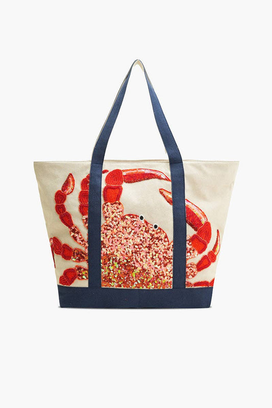 Seaside Crab Hand-Beaded Nautical Boat Tote