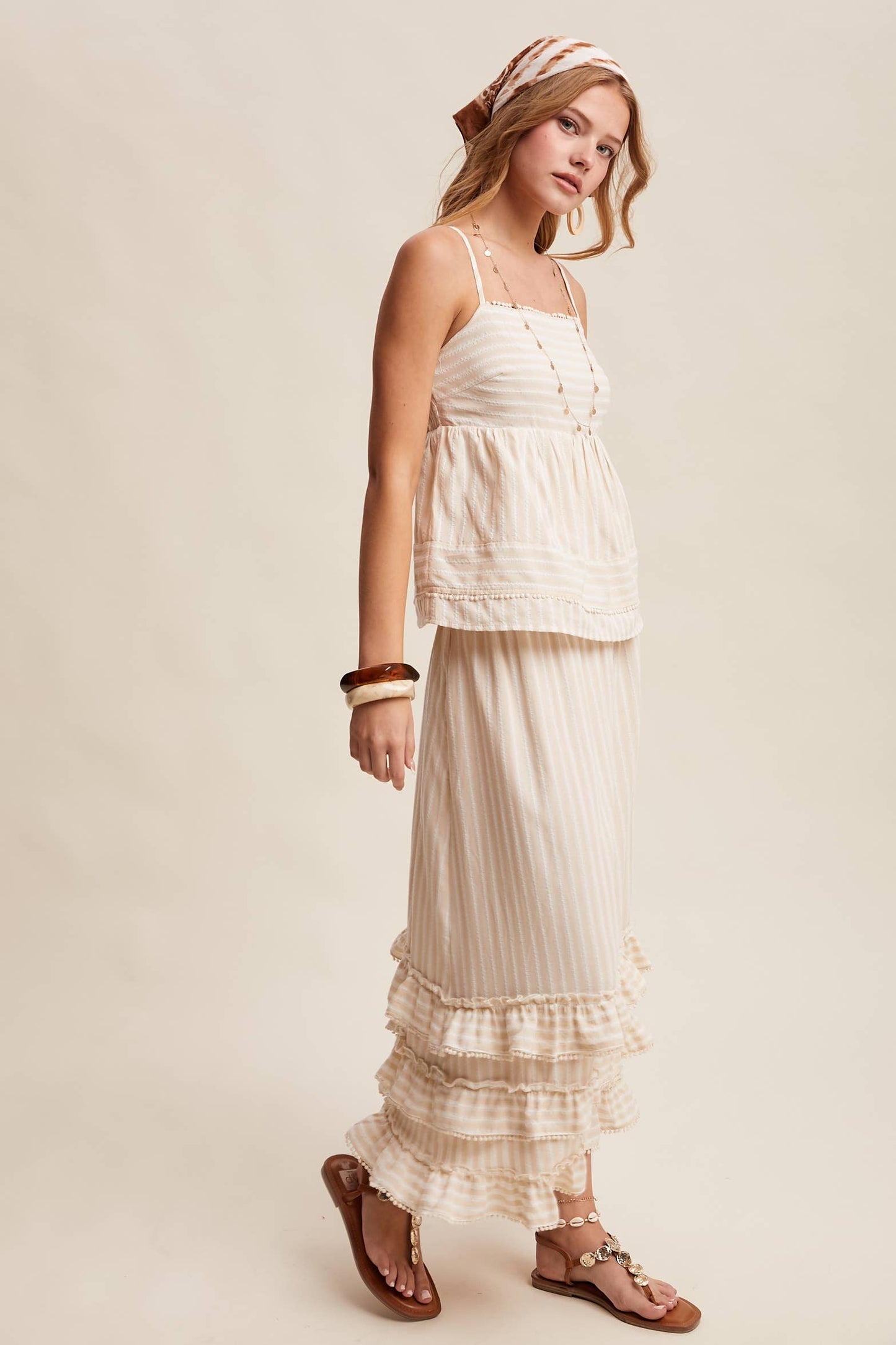 Striped Ruffle Trim Two-Piece Set