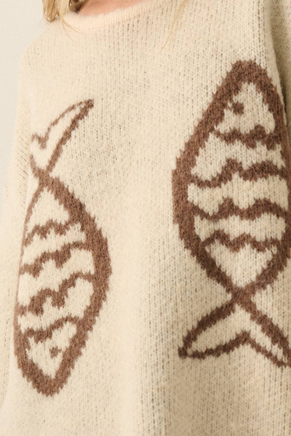 Fish Jacquard-Knit Sweater Cream