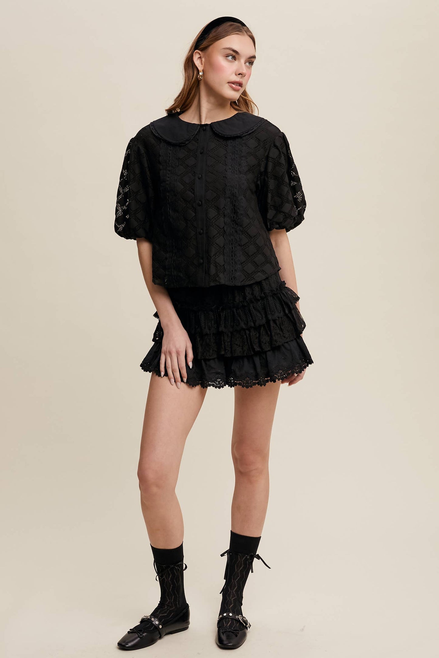 Lace Tiered Shorts with Ruffle