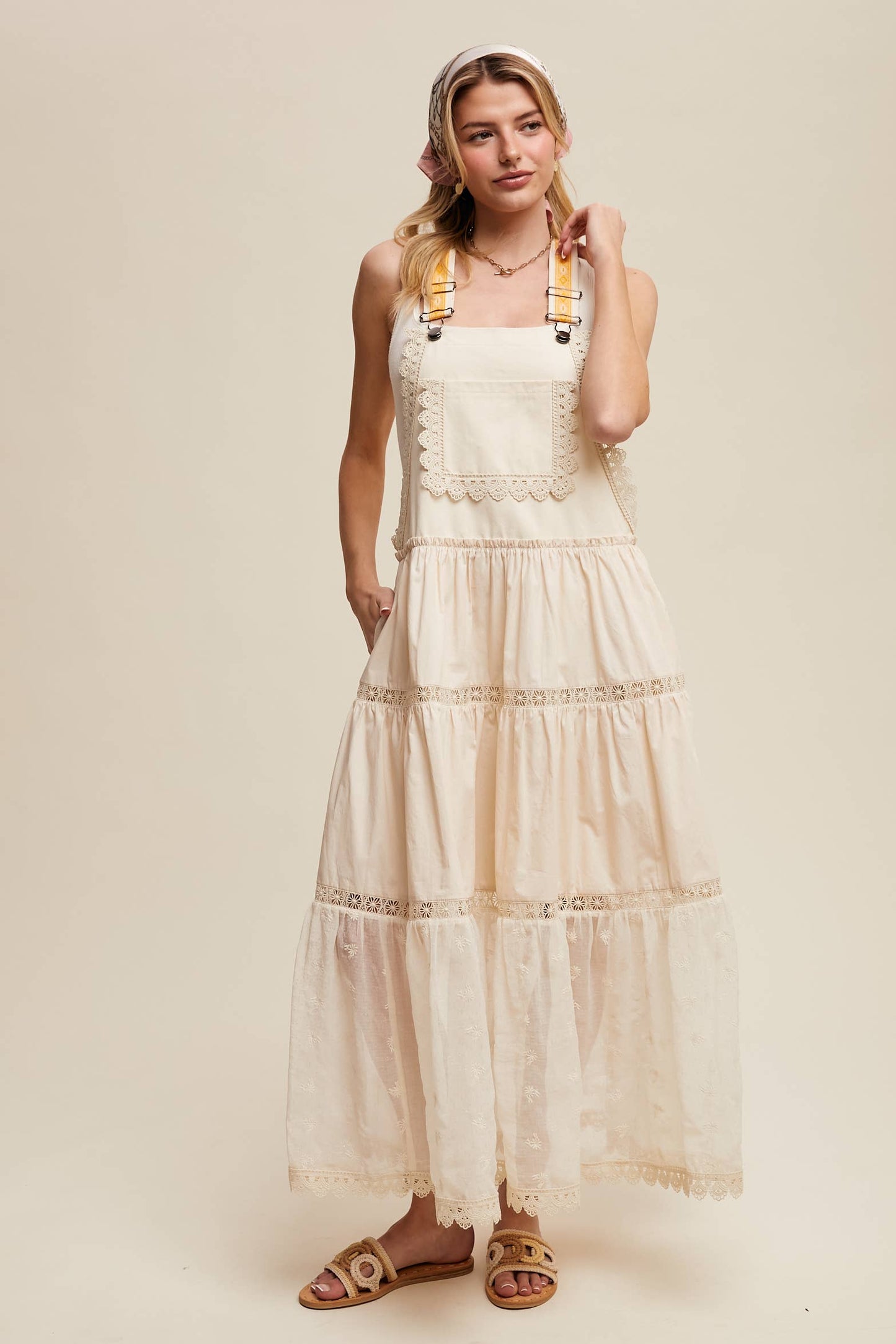 Cotton Tiered Maxi Pinafore Boho Dress