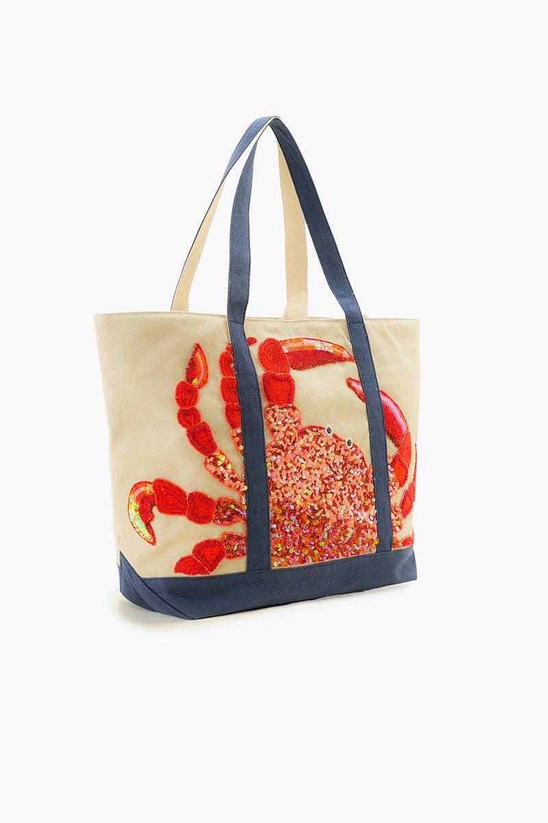 Seaside Crab Hand-Beaded Nautical Boat Tote