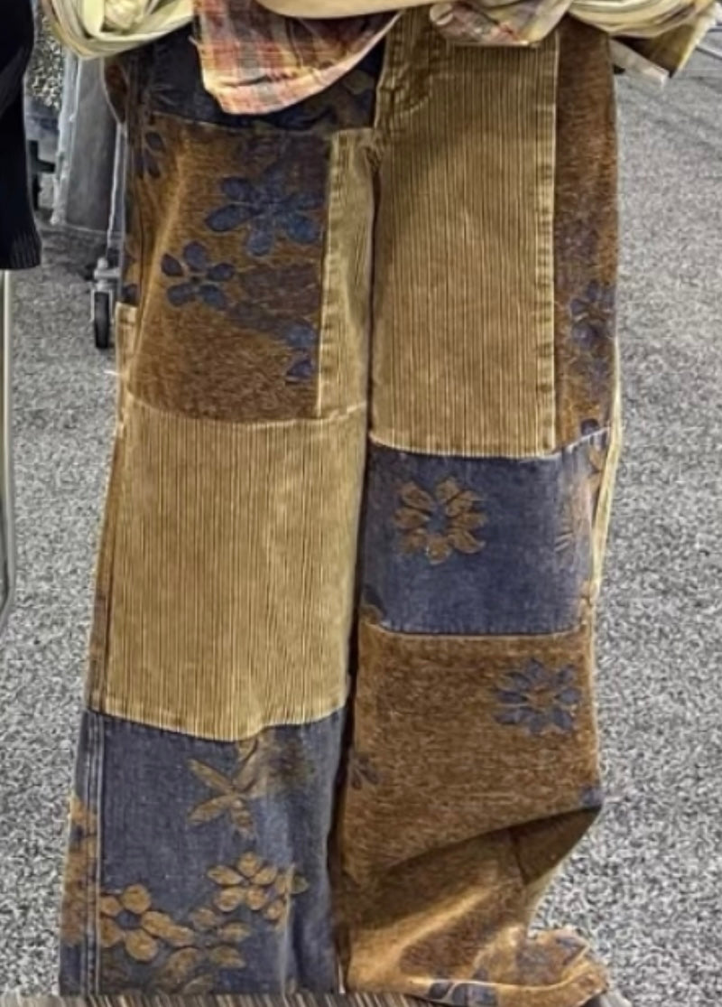 Patchwork Corduroy Floral Pants