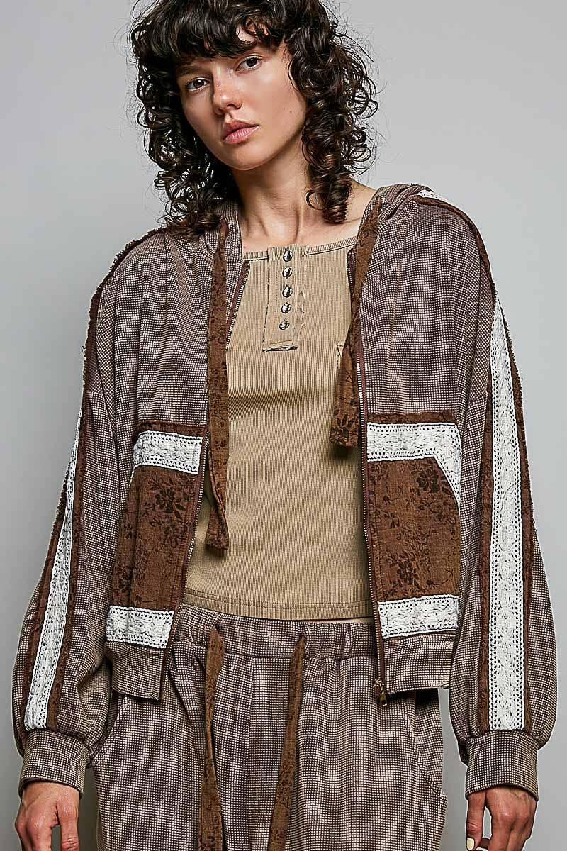 Front Pocket Printed Thermal Hooded Jacket