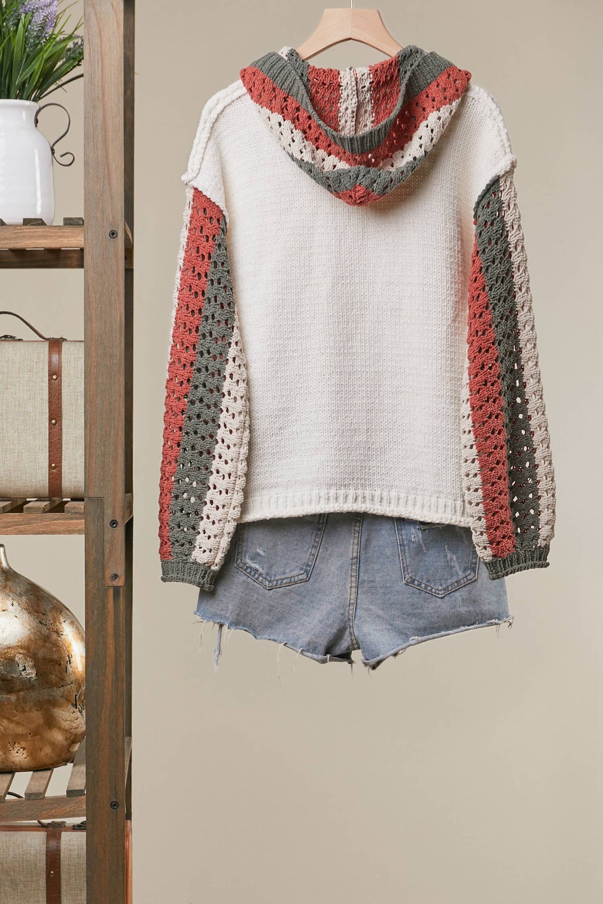 Cardigan with Contrast Sleeves Sweater